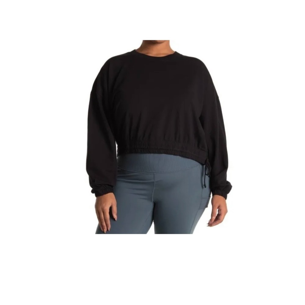 NWT Z by Zella Tied Hem Puff Sleeve Cropped Sweatshirt Maggie Black Size 2X